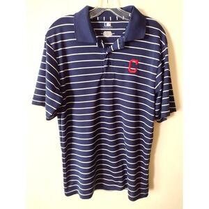 Cleveland Indians Polo Shirt Size Medium‎ Genuine Merchandise Navy Blue Stripe